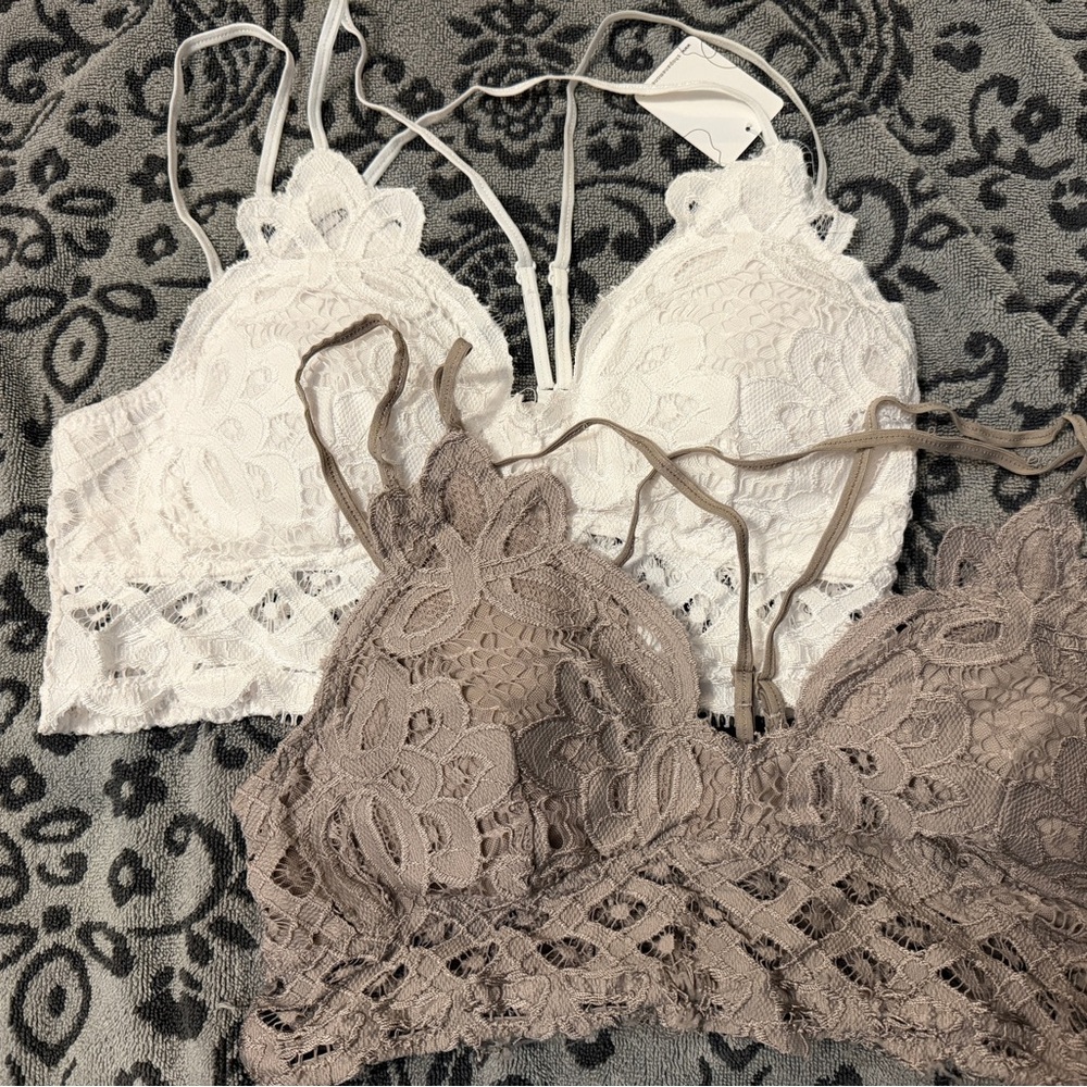Elegant Lace Bralette Set - White and Tan
